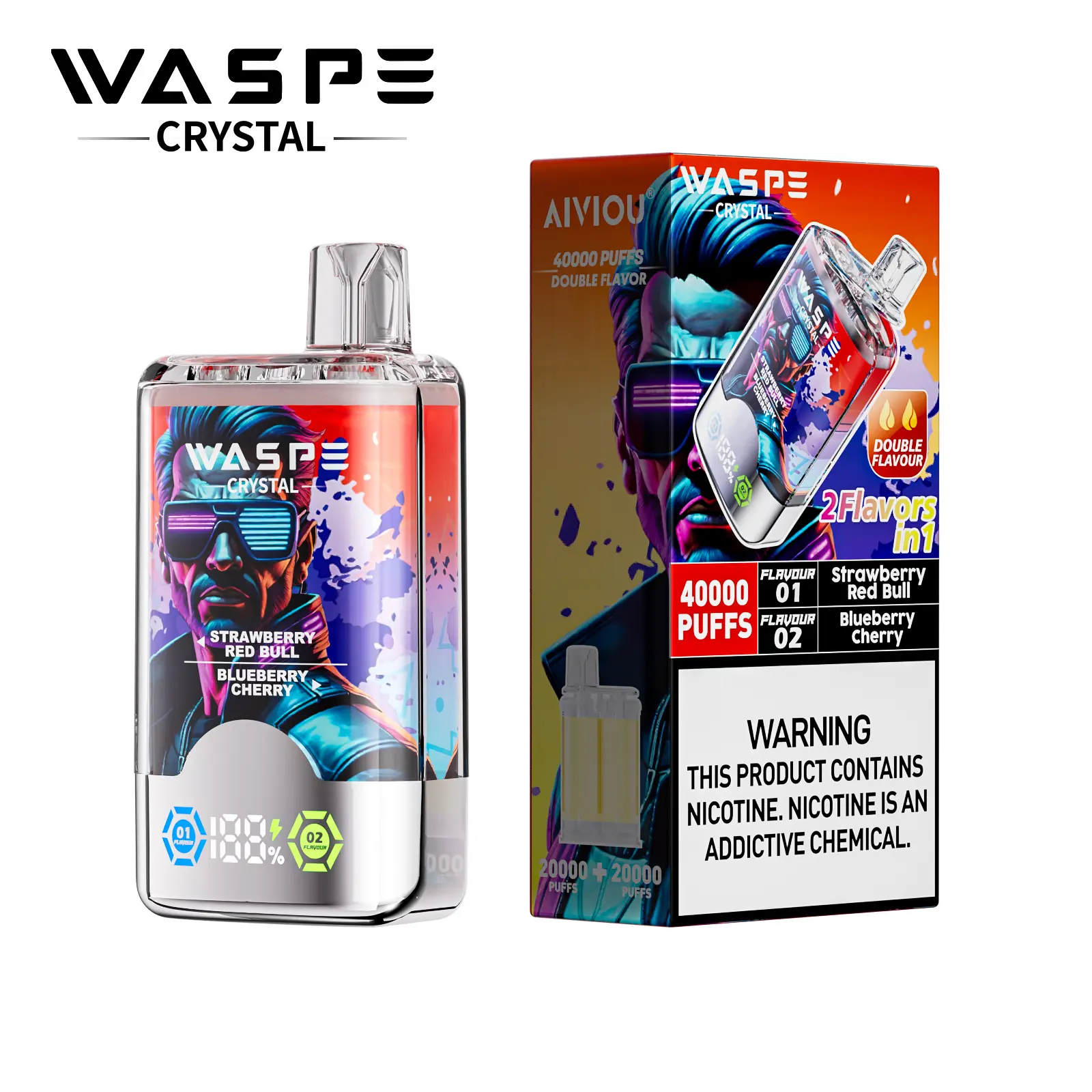 WASPE Crystal 40000 Puffs Dual flavor LCD Screen Disposable Vape - Image 2
